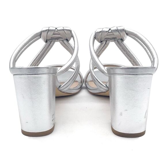 Stuart Weitzman Twist 75 Knot Block Heel Sandal Metallic Silver Leather Size 7.5 - Picture 10 of 16